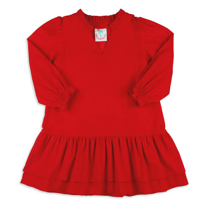 Girls Sophia Dress - Red Corduroy