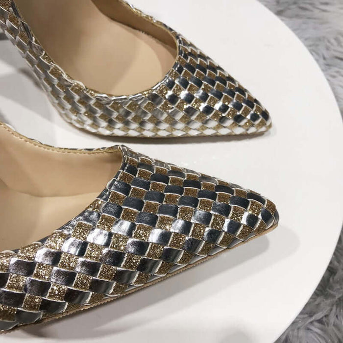 Golden Checkerboard Heels for Confident Women