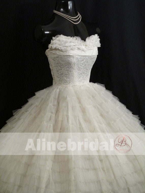 Gorgeous Ivory Lace Pleating Tulle Sweetheart Strapless Homecoming Dresses, HD0005