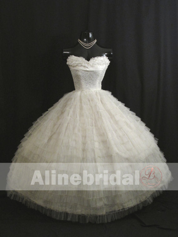 Gorgeous Ivory Lace Pleating Tulle Sweetheart Strapless Homecoming Dresses, HD0005
