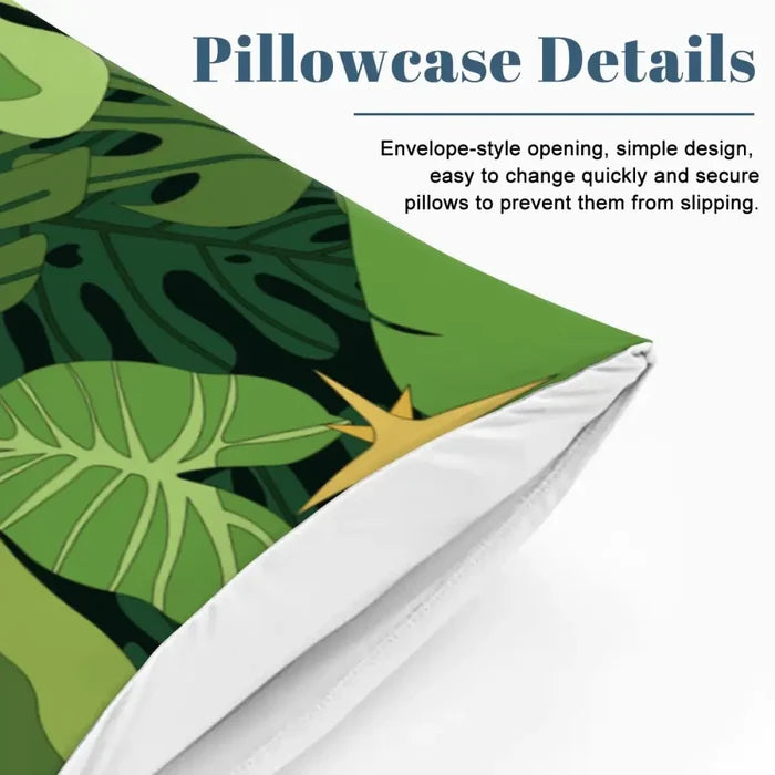Green Monstera Leaf Retro Duvet Cover Set: Midcentury Botanical Bedding - One Size - retro bedding