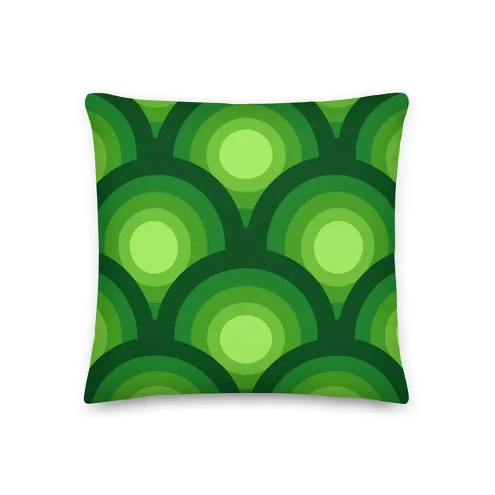 Green Peacock Eyes Pattern Premium THROW PILLOW 70s Midcentury Accent - retro pillow