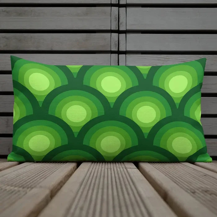 Green Peacock Eyes Pattern Premium THROW PILLOW 70s Midcentury Accent - retro pillow