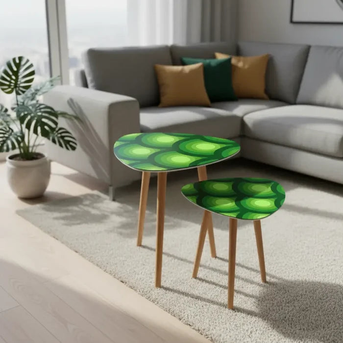 Green Peacock Eyes Retro Tripod Nesting Table Set - Midcentury tables - One Size - retro nesting tables