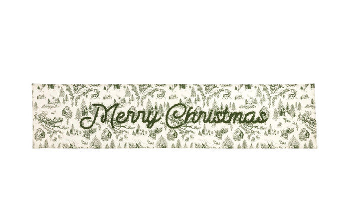 Green Toile Merry Christmas Table Runner