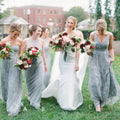 Grey Mismatched Sleeveless Chiffon Lace Elegant Long Bridesmaid Dresses , AB1218