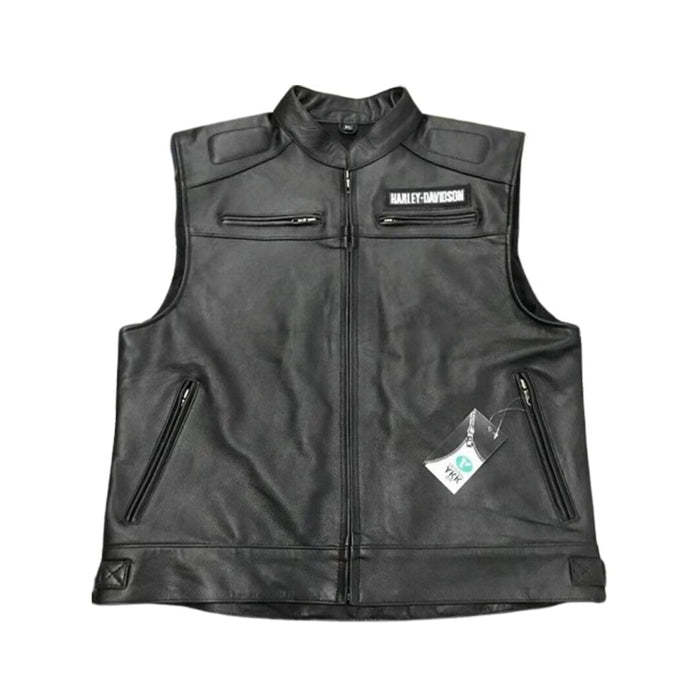 H-Davidson Men's Black Biker Real Leather Vest Leather Outlet