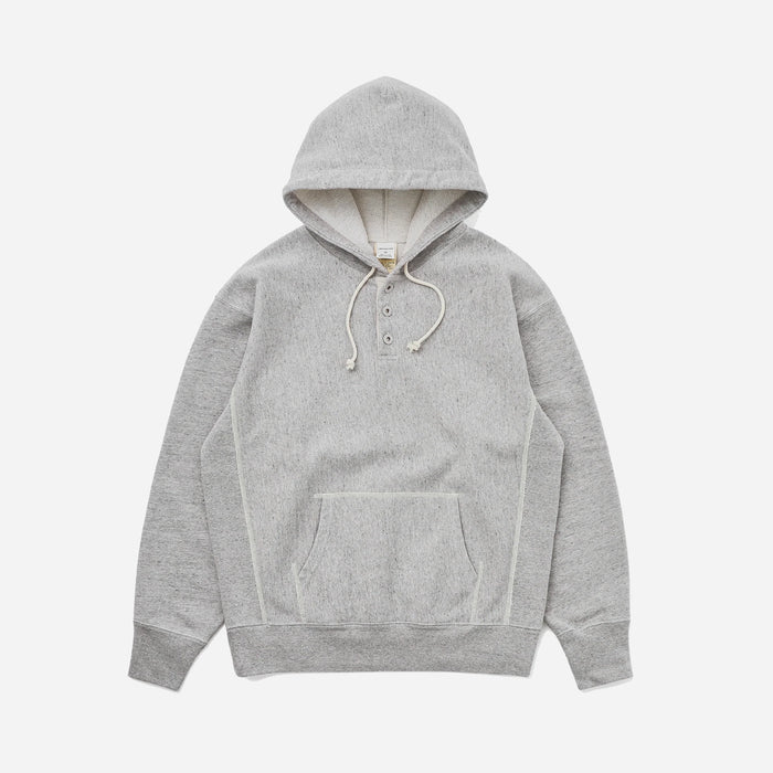 HALF BUTTON HOODIE - HEATHER GREY