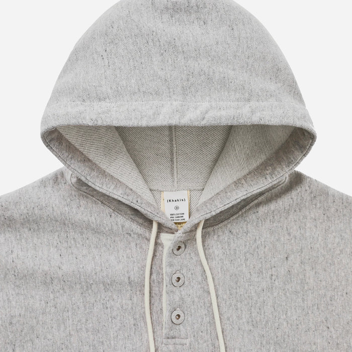 HALF BUTTON HOODIE - HEATHER GREY