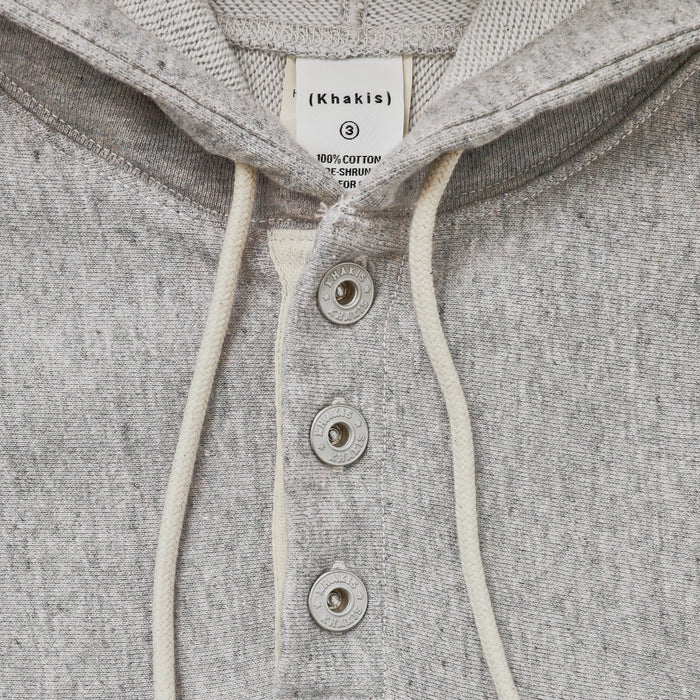 HALF BUTTON HOODIE - HEATHER GREY