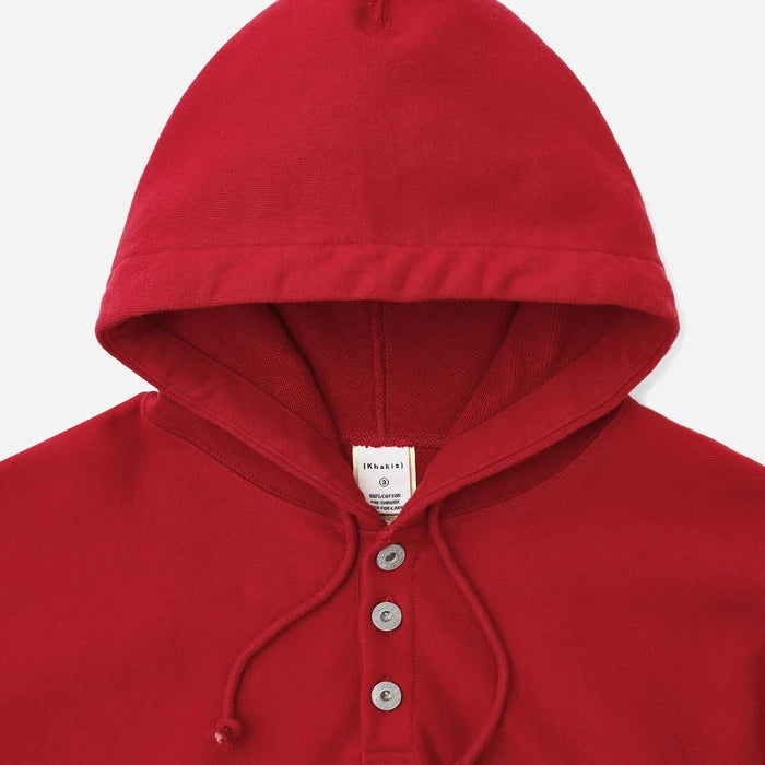 HALF BUTTON HOODIE - RED