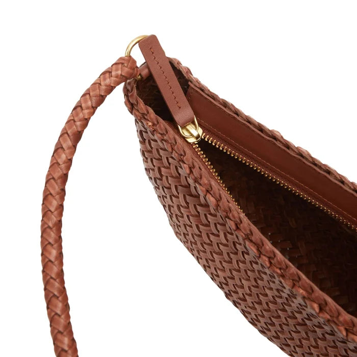 Half Moon Bag Tan Woven Leather