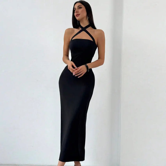 Criss Cross Bodycon Long Dress fashionnsio