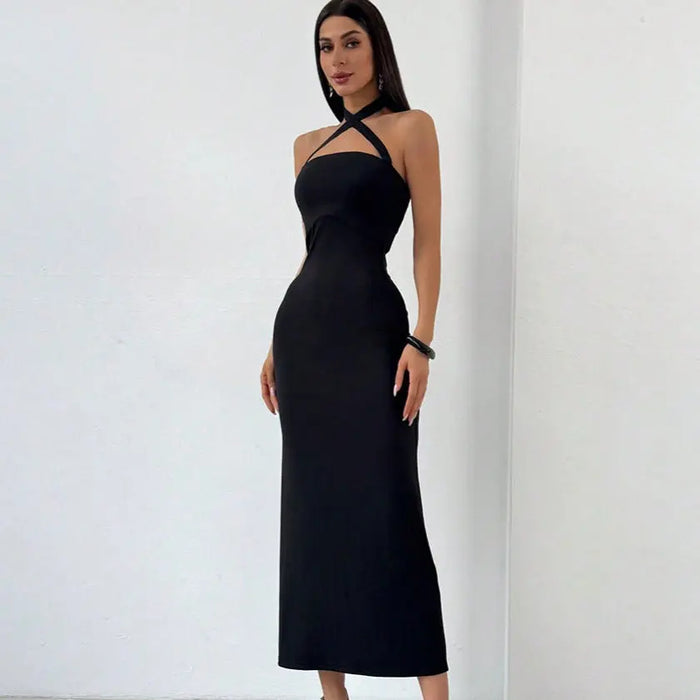 Criss Cross Bodycon Long Dress fashionnsio