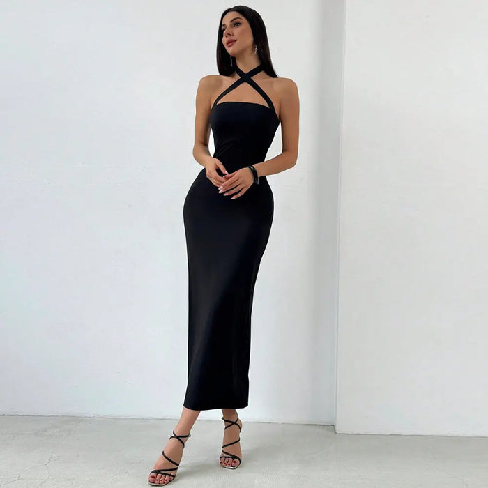 Criss Cross Bodycon Long Dress fashionnsio