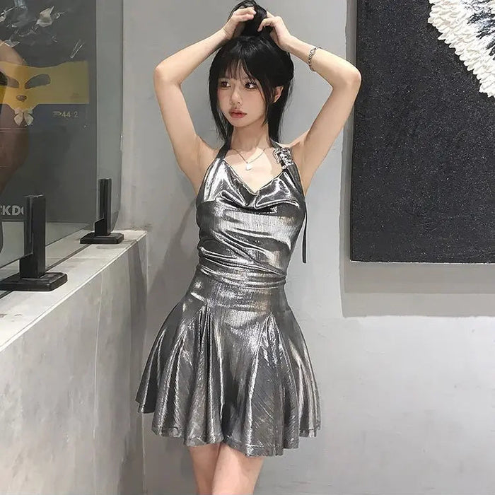 Halter Shiny Mini Women fashionnsio