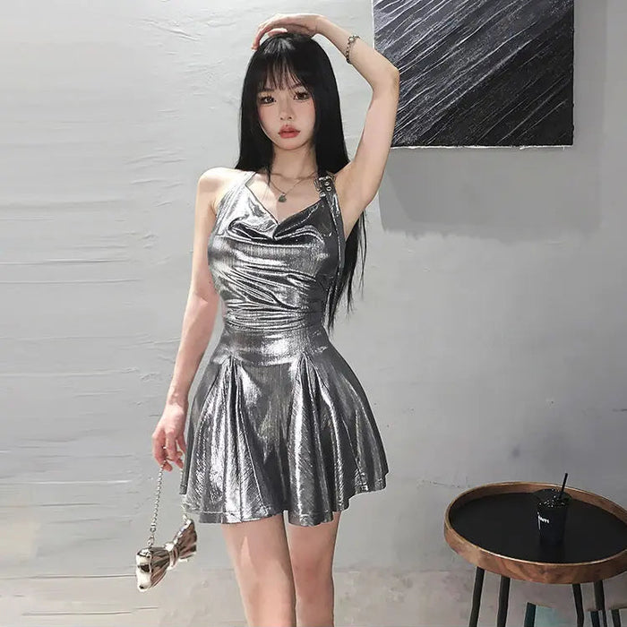 Halter Shiny Mini Women fashionnsio