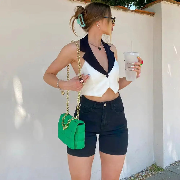 Halter Neck Button Vest Top fashionnsio
