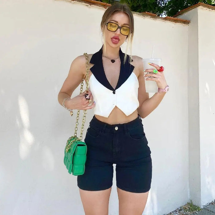 Halter Neck Button Vest Top fashionnsio