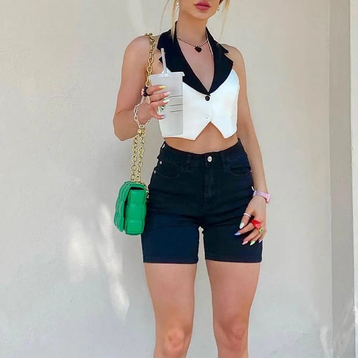 Halter Neck Button Vest Top fashionnsio
