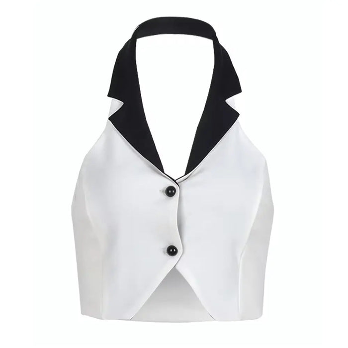Halter Neck Button Vest Top fashionnsio