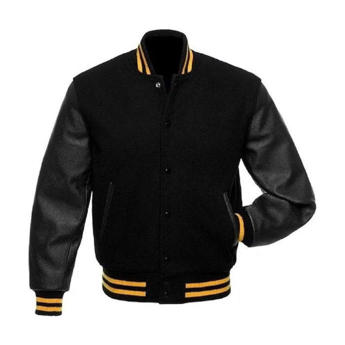 Handmade Black Bomber Baseball Varsity Jacket Leather Outlet