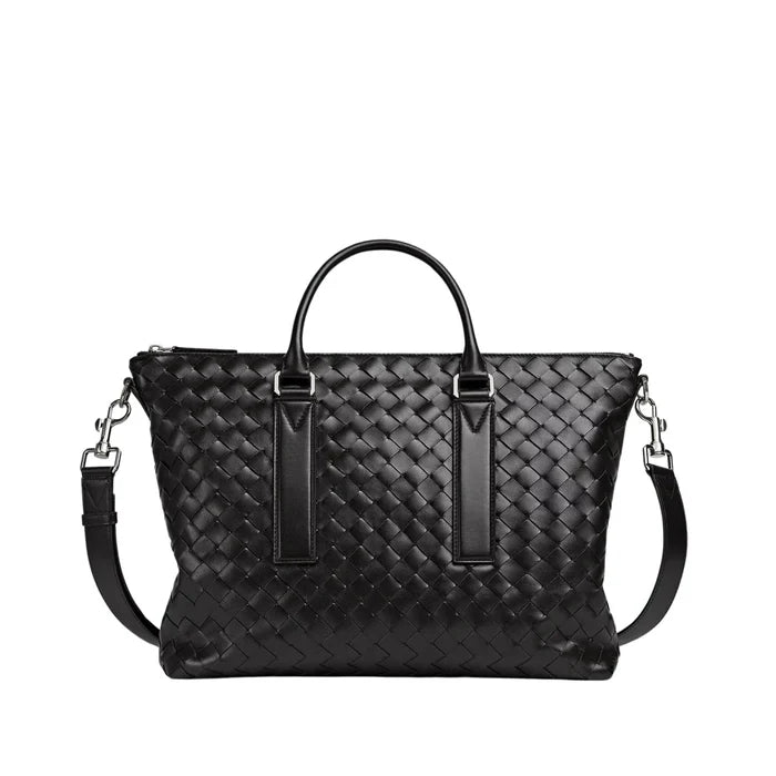 Handwoven Leather Briefcase Tote for 14" Laptop - Soft Briefcase - Black