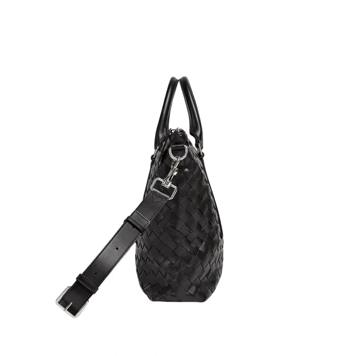 Handwoven Leather Briefcase Tote for 14" Laptop - Soft Briefcase - Black