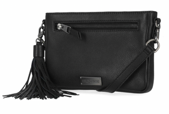 Harley-Davidson® Women's Classic Leather Hip Bag w/ Tassel & Strap - Black