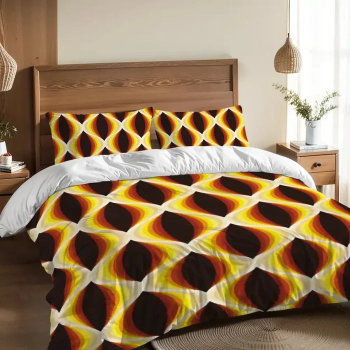 Honeycomb Pattern Duvet Cover Set: 60s Retro Full Size Bedding - retro bedding