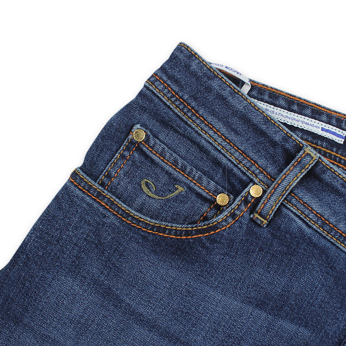 Jacob Cohen - Nick Slim Fit Orange Badge Jeans in Blue - Nigel Clare