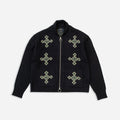 JACQUARD MOTIF ZIP CARDIGAN - BLACK