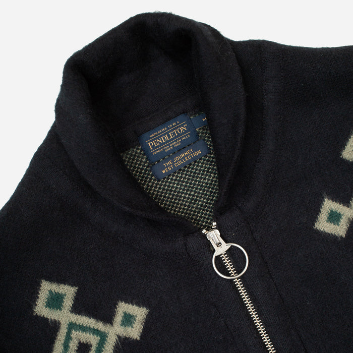 JACQUARD MOTIF ZIP CARDIGAN - BLACK
