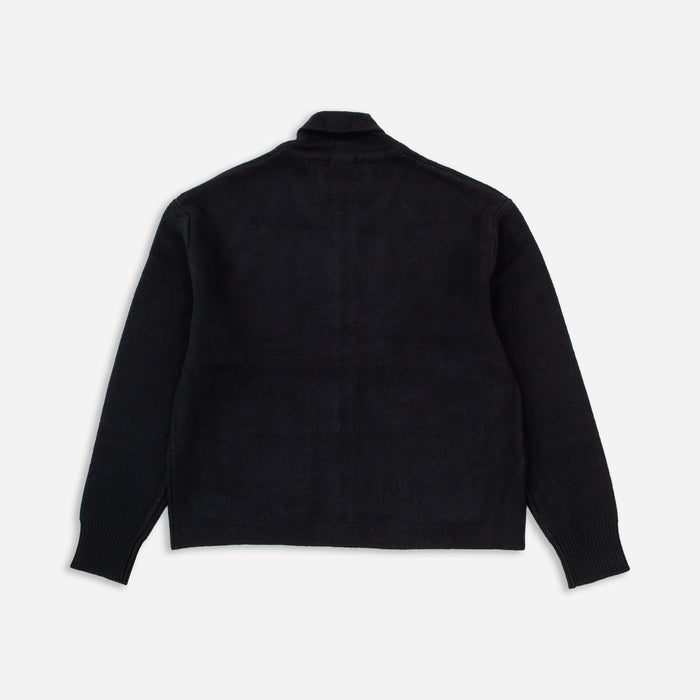 JACQUARD MOTIF ZIP CARDIGAN - BLACK