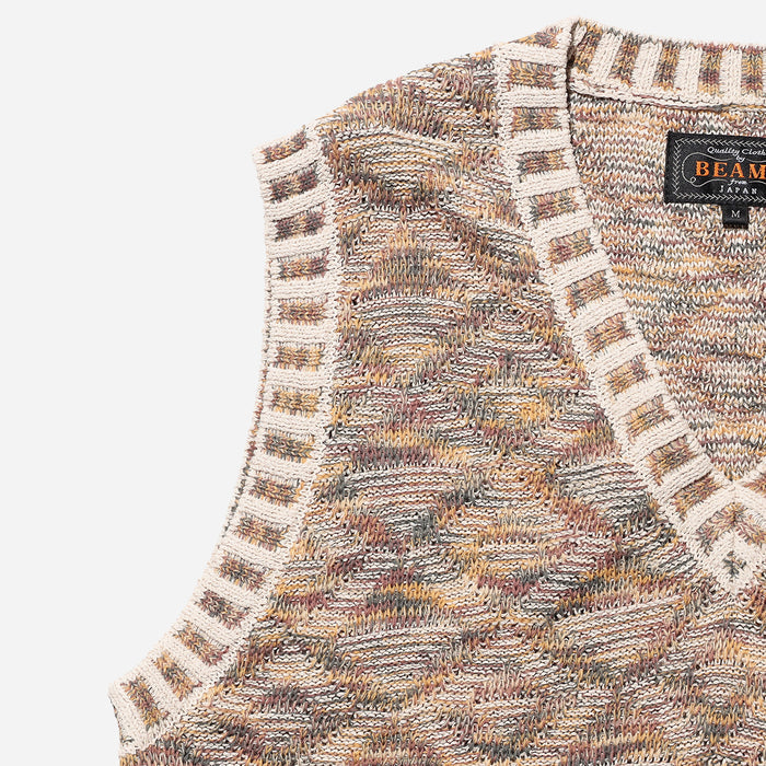KASURI INDIGO DYED JACQUARD VEST - BEIGE