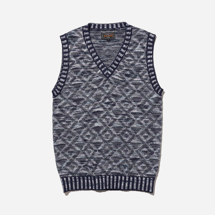 KASURI INDIGO DYED JACQUARD VEST - NAVY
