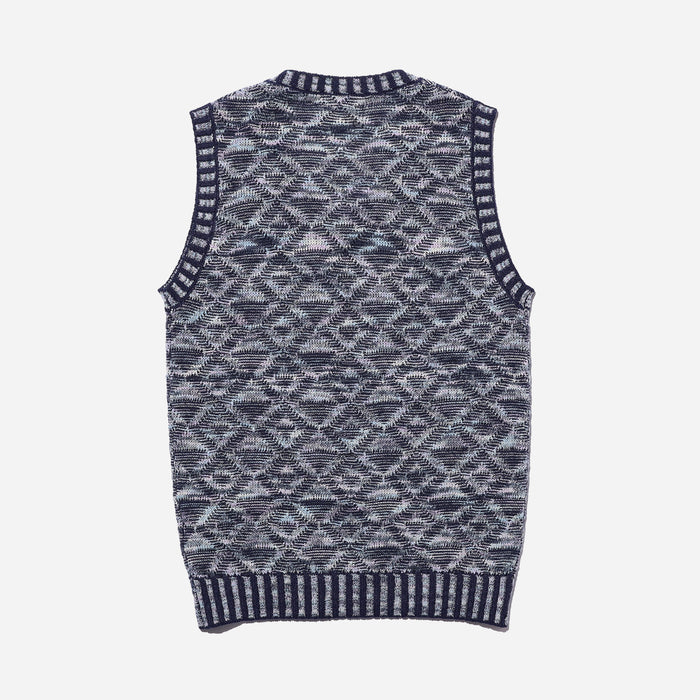 KASURI INDIGO DYED JACQUARD VEST - NAVY