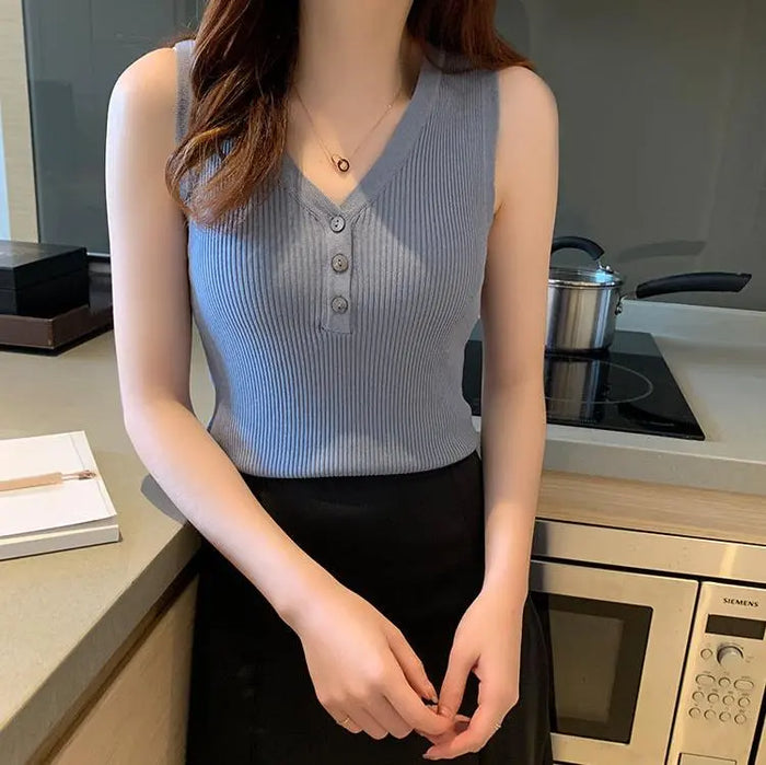 Knitted Button Tank Top fashionnsio
