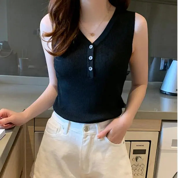 Knitted Button Tank Top fashionnsio