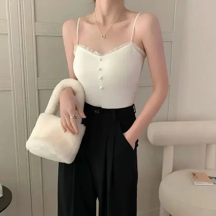 Lace Button Tank Top fashionnsio