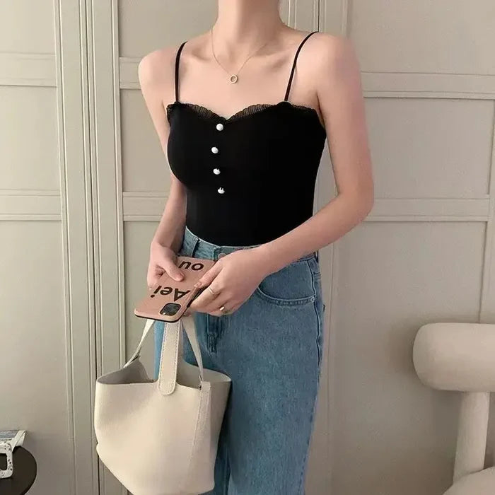 Lace Button Tank Top fashionnsio