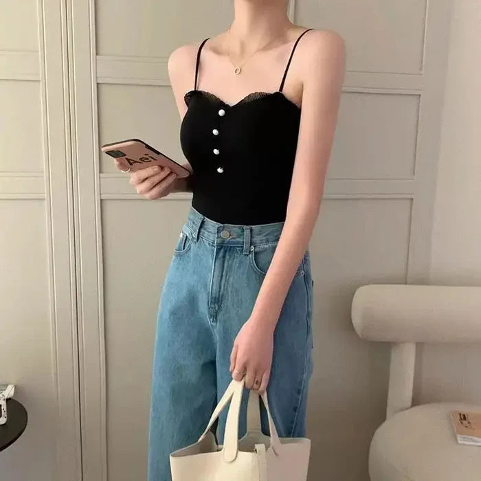 Lace Button Tank Top fashionnsio