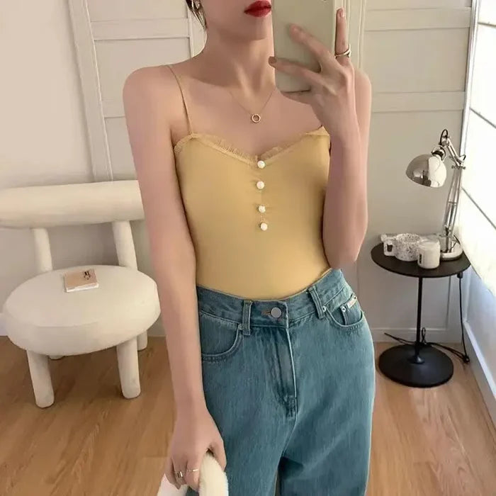 Lace Button Tank Top fashionnsio