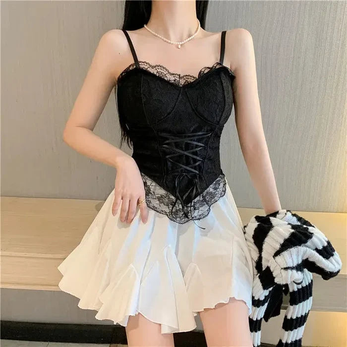 Lace Cross-Tie Corset Top fashionnsio