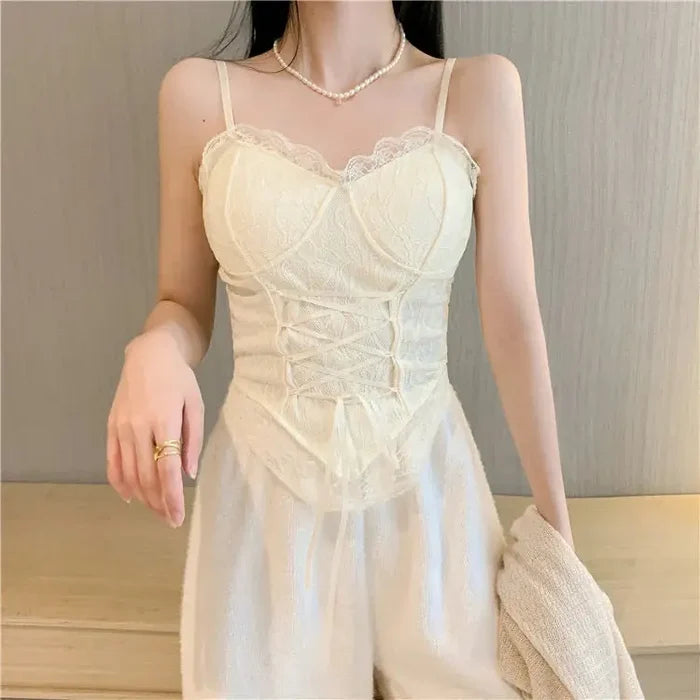 Lace Cross-Tie Corset Top fashionnsio