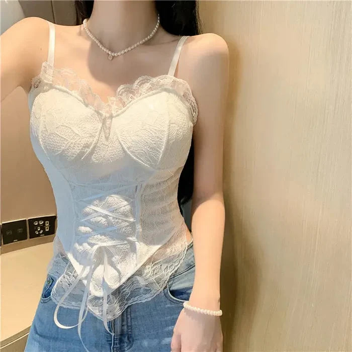 Lace Cross-Tie Corset Top fashionnsio