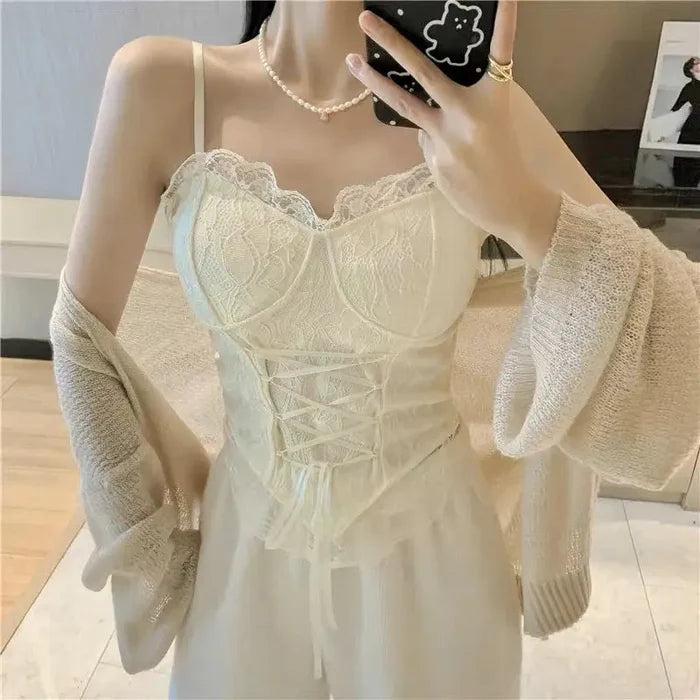 Lace Cross-Tie Corset Top fashionnsio