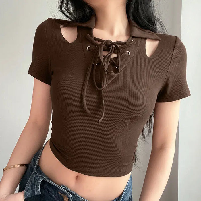 Lace-up Cut Out Top fashionnsio