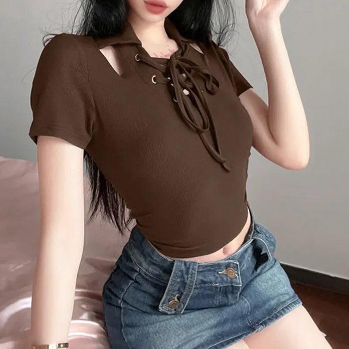 Lace-up Cut Out Top fashionnsio