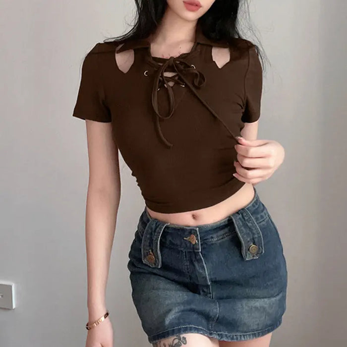 Lace-up Cut Out Top fashionnsio